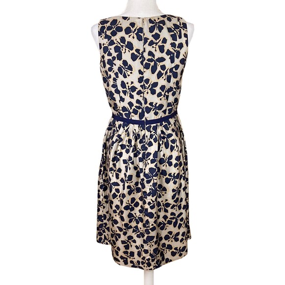 Carmen Marc Valvo Silk Fit & Flare Dress Size 8 Navy Tan Butterflies Sleeveless - Picture 3 of 7